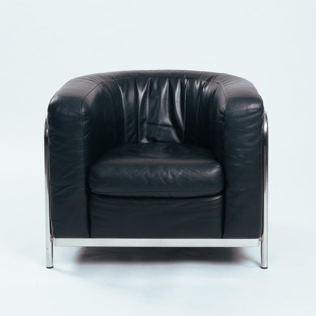 Postmodern Curved Onda Black Leather Chair by de Pas, D'Urbino & Lomazzi for Zanotta, 1980s For Sale - Image 3 of 17