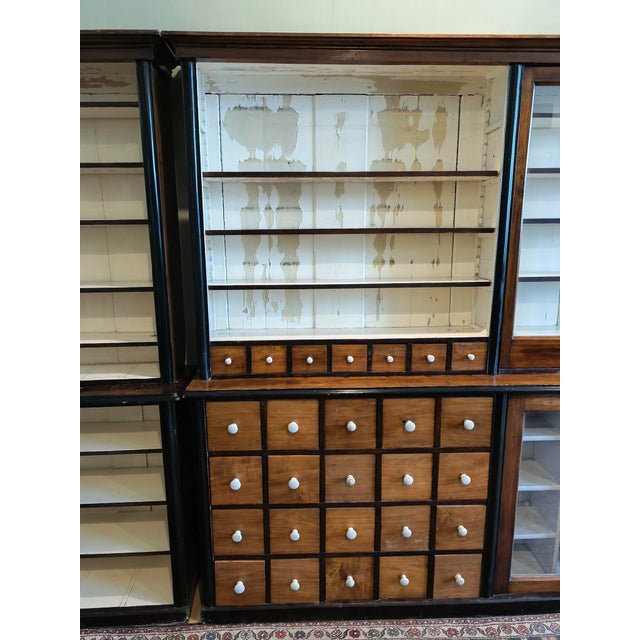 Large Wood Pharmacy Display Cupboard with Drawers, Early 1900s, Set of 4 For Sale - Image 5 of 18