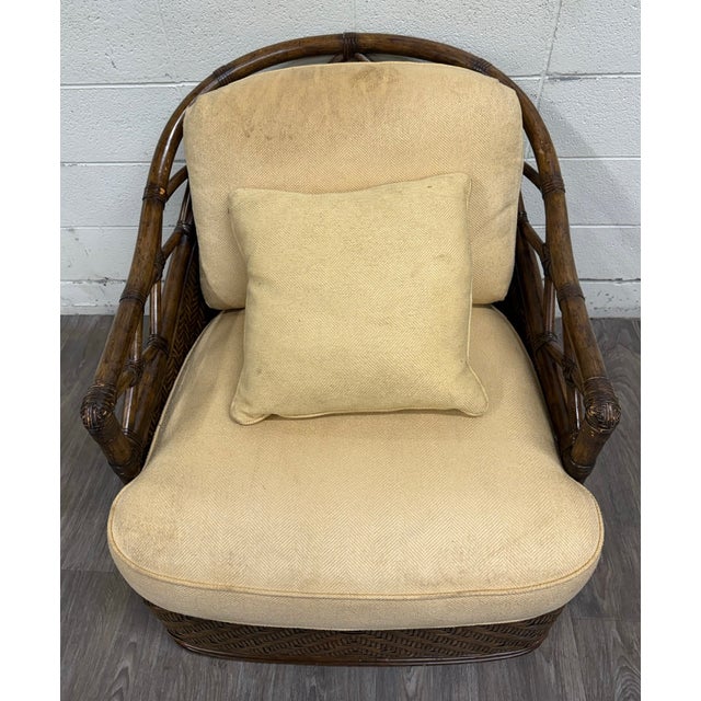 Coastal Lexington Tommy Bahama Bali Hai Collection Diamond Cove Rattan Swivel Chair For Sale - Image 3 of 10