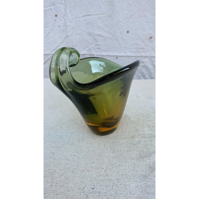 Metal Vintage Hand-Blown Green Murano Bowl For Sale - Image 7 of 13