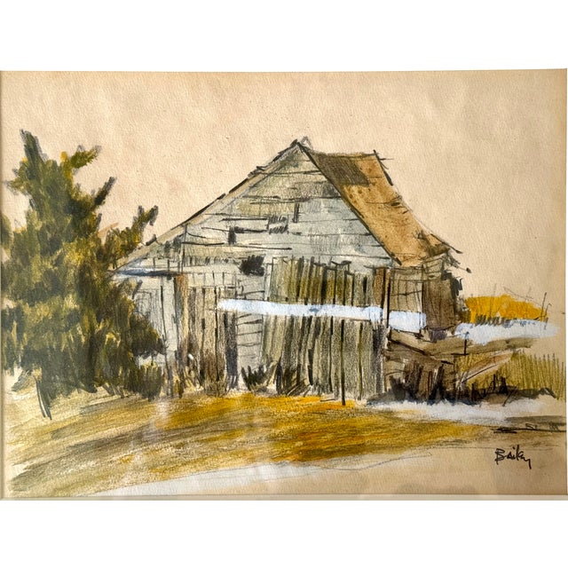Realism Roy Bailey Nantucket Artist Mixed Media Drawing of an Old Barn For Sale - Image 3 of 9