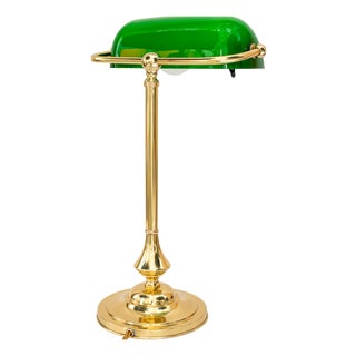 Banker Table Lamp with Glass Shade, Vienna, 1920s For Sale
