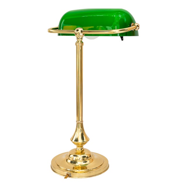 Banker Table Lamp with Glass Shade, Vienna, 1920s For Sale