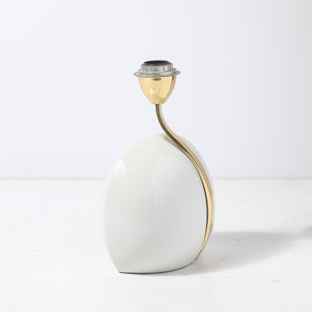 Mid-Century White Ceramic & Polished Brass Sculptural Table Lamps by Lumi Murano For Sale - Image 12 of 13