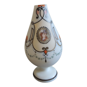 Antique French Cameo Portrait Opaline Glass Vase