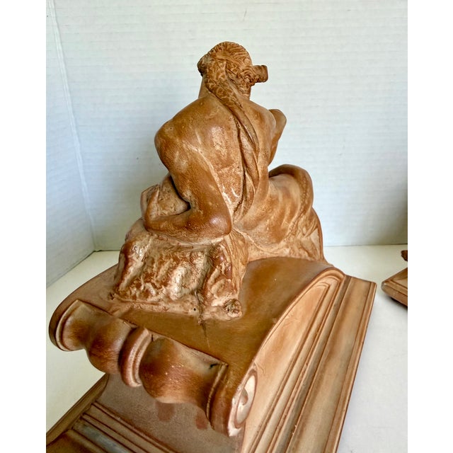 Pair of Vintage Italian Reclining Nude Figural Bookends in Terracotta Finish For Sale - Image 13 of 16