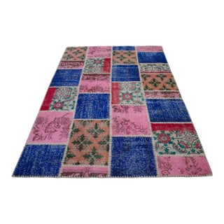 Vibrant Pink & Red Turkish Rug Hand Knotted Handstitched Art - 5'7"x7'10" For Sale