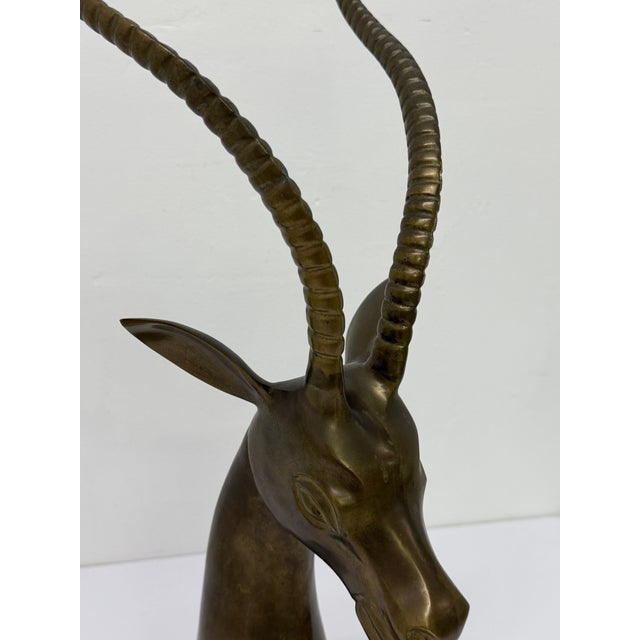Brass Gazelle Sculpture on Variegated Green Marble Base, 1970s For Sale - Image 11 of 18