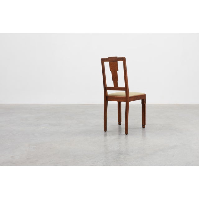 Amsterdam School Oak Side Chair with Geometric Carvings, Netherlands, 1920s For Sale - Image 4 of 12