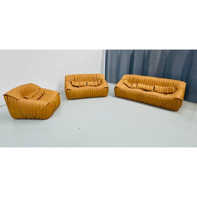 Sandra Living Room Set in Camel Leather by Annie Hieronimus for Cinna, 1980s, Set of 3 For Sale - Image 3 of 18