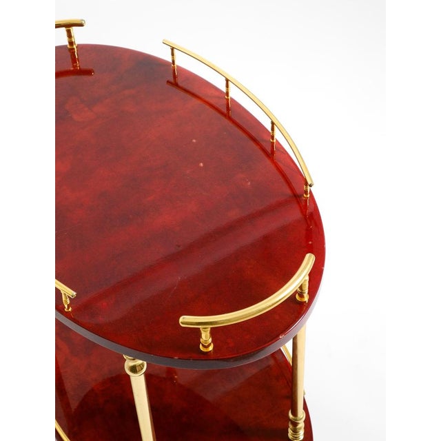 Serving Bar Cart in Cherry-Red Goatskin from Aldo Tura, Italy, 1960s For Sale - Image 15 of 18