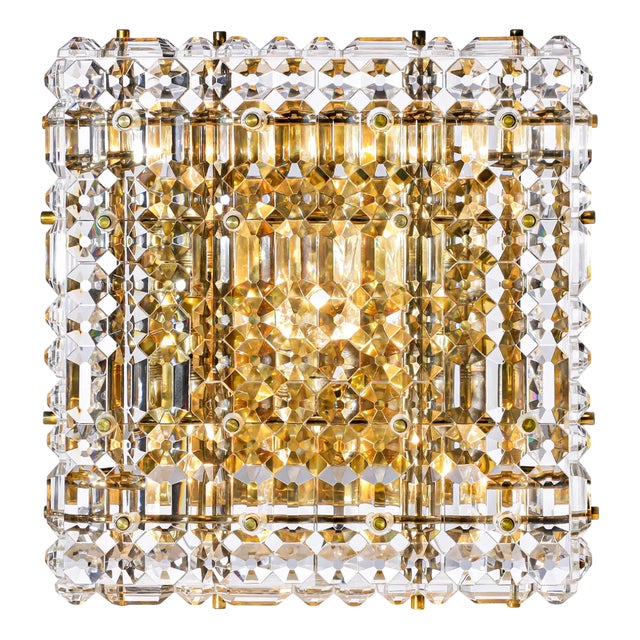 Faceted Crystal Ceiling Light in Gold from Kinkeldey, 1960s For Sale