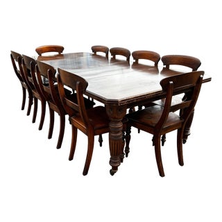 Extending Dining Table & 10 Chairs with 2 Leaves, Set of 11 For Sale