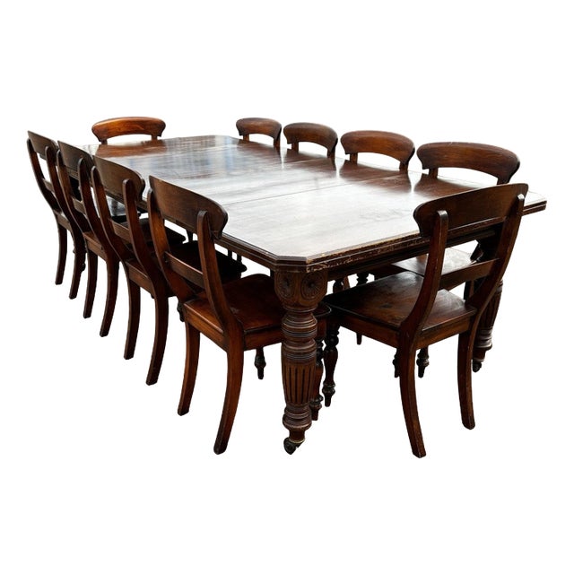 Extending Dining Table & 10 Chairs with 2 Leaves, Set of 11 For Sale