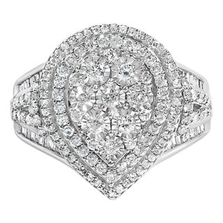 Sterling Silver 1 Cttw Diamond Pear-Shaped Triple Halo Cluster Ring - Size 7 For Sale