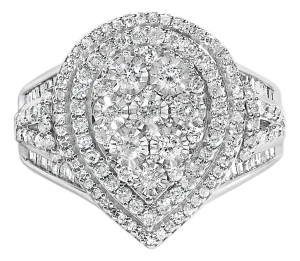 Sterling Silver 1 Cttw Diamond Pear-Shaped Triple Halo Cluster Ring - Size 7