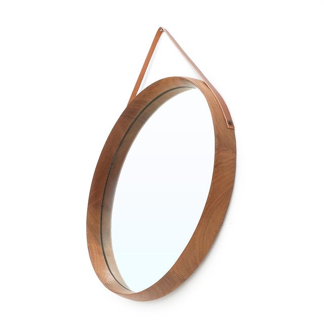 Brown Round Mirror with Teak Frame, 1960s For Sale - Image 8 of 14