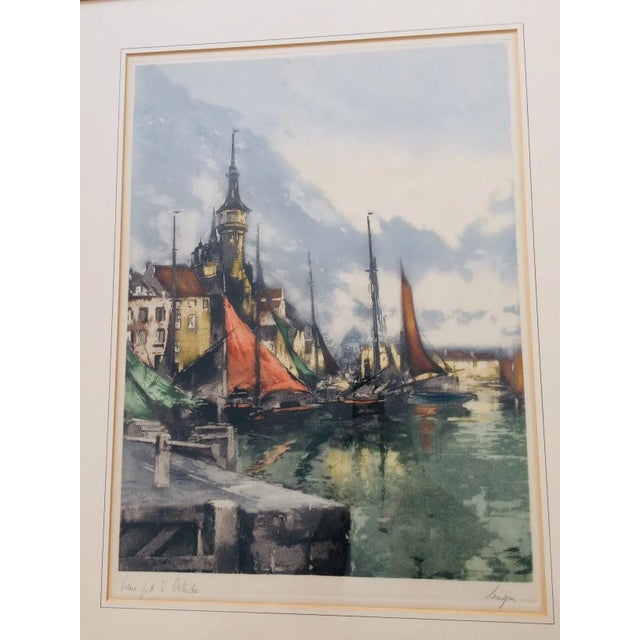 Color Etching, F. J. Luigini Vieux, Port À Ostende, Early 1900s For Sale - Image 4 of 7