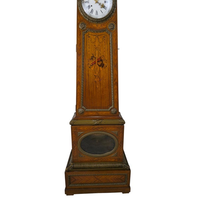 Wood French Inlaid Tapered Longcase Clock with Ormolu, 1870s For Sale - Image 7 of 12