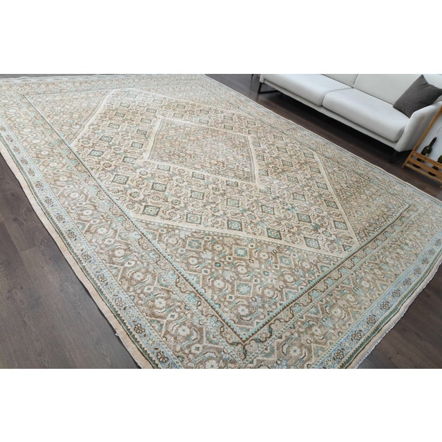 1970s Vintage Persian Handmade Wool Beige Cotton Area Rug For Sale In San Francisco - Image 6 of 11