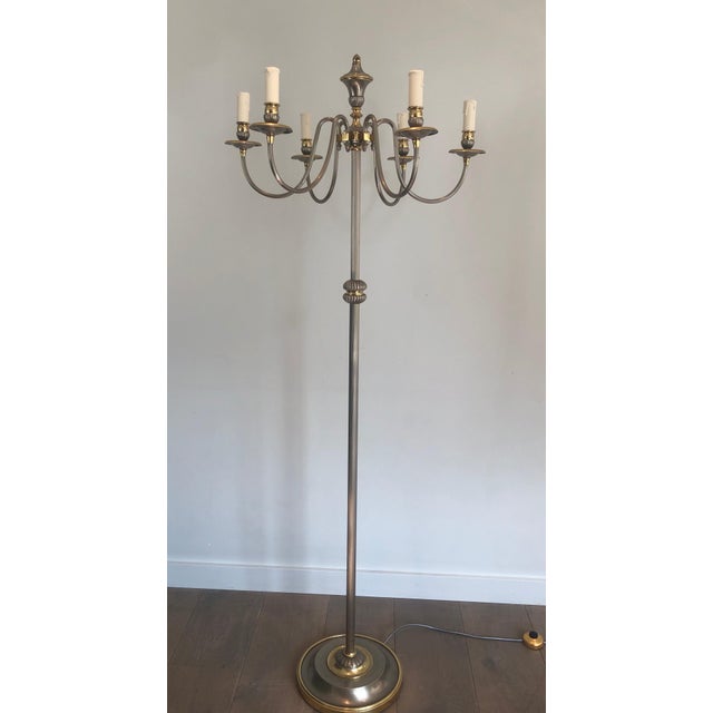 1940s Neoclassical 6-Light in Silver and Brass Floor Lamp For Sale - Image 4 of 12