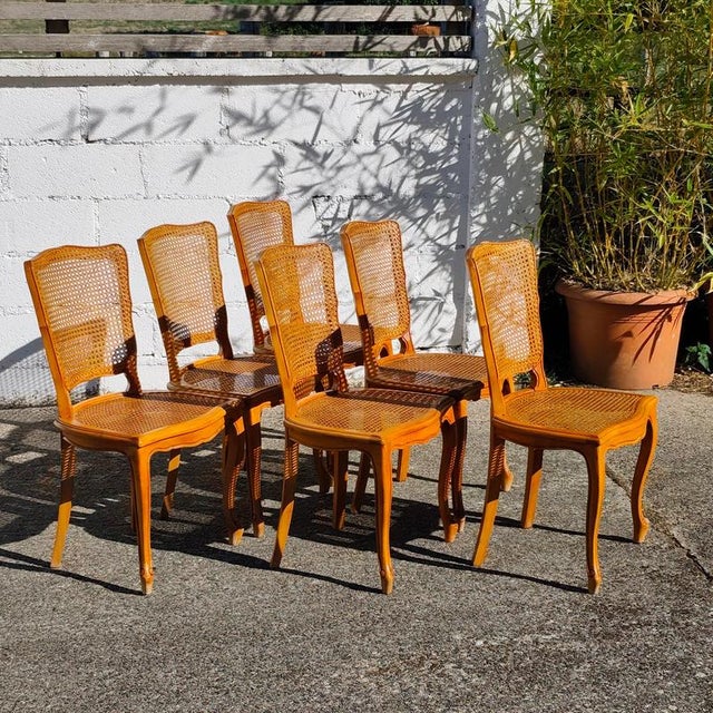 French Provincial Louis XV Style Cane and Cherrywood Dining Chairs, Set of 6 For Sale - Image 11 of 18