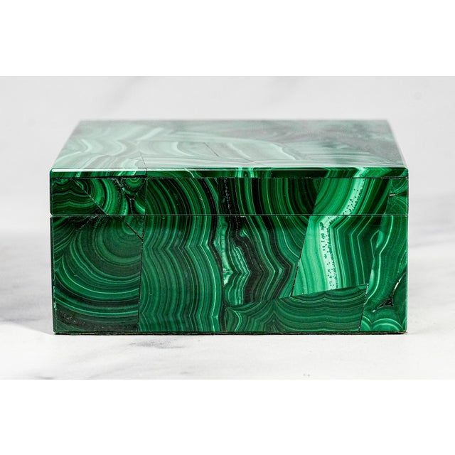 Stunning Vintage European Malachite Box Hand Cut Geometric Stone Mid Century Luxury Home Decor For Sale - Image 12 of 14