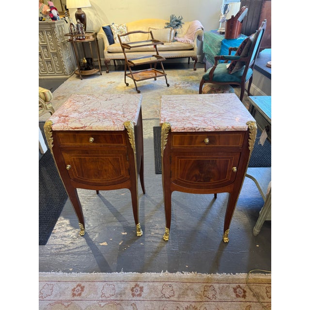 French 19th Century French Burled Walnut Marble Top Side Tables For Sale - Image 3 of 8