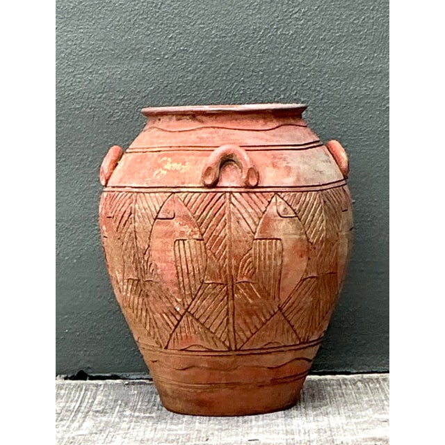 Burnt Umber Vintage Etched Terracotta Urn For Sale - Image 8 of 12