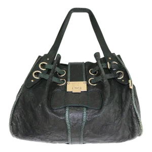 Jimmy Choo Dark Green Leather Snakeskin Trim Chic Riki Tote