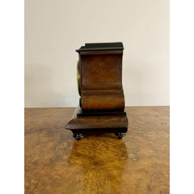Late 19th Century Antique Victorian Burr Walnut Mantle Clock, 1880 For Sale - Image 5 of 7