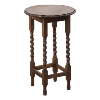 Antique English Round Oak Barley Twist Table With Scalloped Edge For Sale