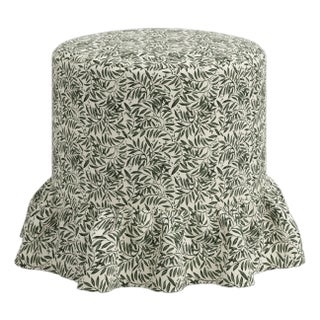 Stoffer Home x Cloth & Company Bernadette Ruffle Drum Ottoman in Willow Vine Olive For Sale