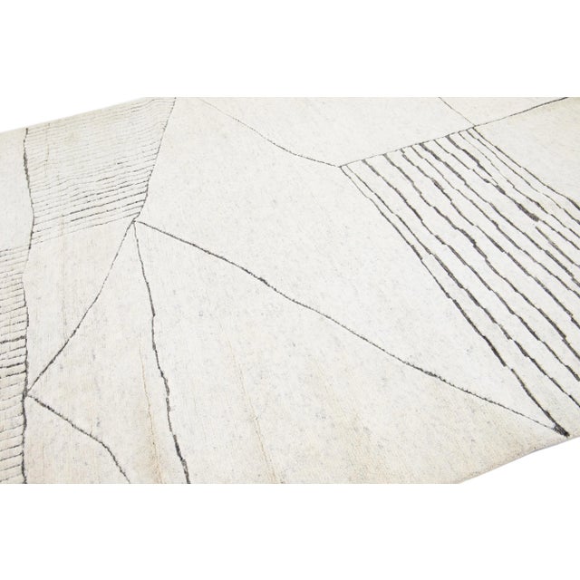 2020s Apadana's Modern Moroccan Style Ivory Wool Rug With Abstract Motif For Sale In New York - Image 6 of 7