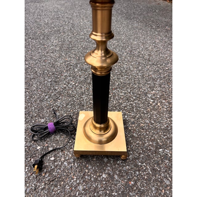 Black Vintage Neoclassical Brass and Patinated Column Table Lamp by Wildwood For Sale - Image 8 of 9