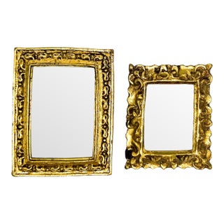 Pair of Vintage Italian Small Gilt Resin Wall Mirrors in Ornate Rococo Frames - Hollywood Regency, Rococo Revival For Sale