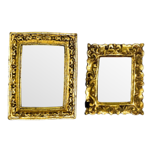 Pair of Vintage Italian Small Gilt Resin Wall Mirrors in Ornate Rococo Frames - Hollywood Regency, Rococo Revival