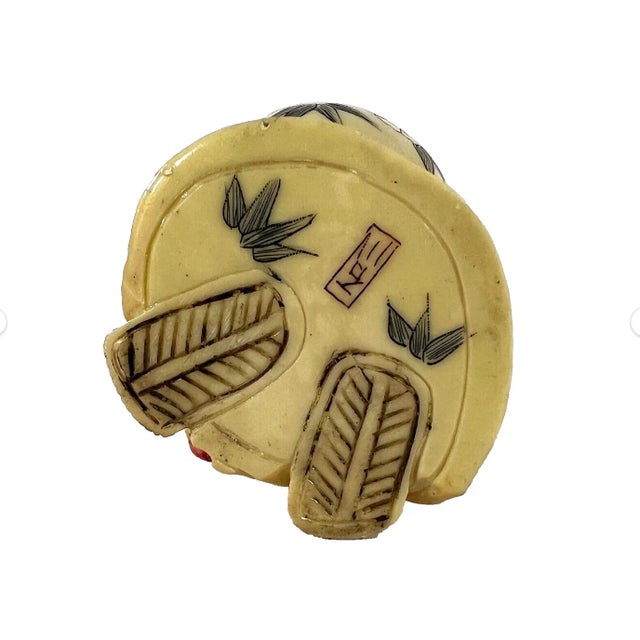 Ivory Antique Faux Ivory Standing Laughing Buddha - Ho Tei, Budai on Carved Wood Stand For Sale - Image 8 of 8