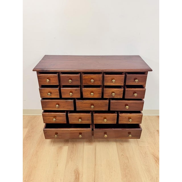 Vintage Apothecary Cabinet Handmade Nineteen Drawer Wood Storage Rustic Rare For Sale - Image 9 of 13