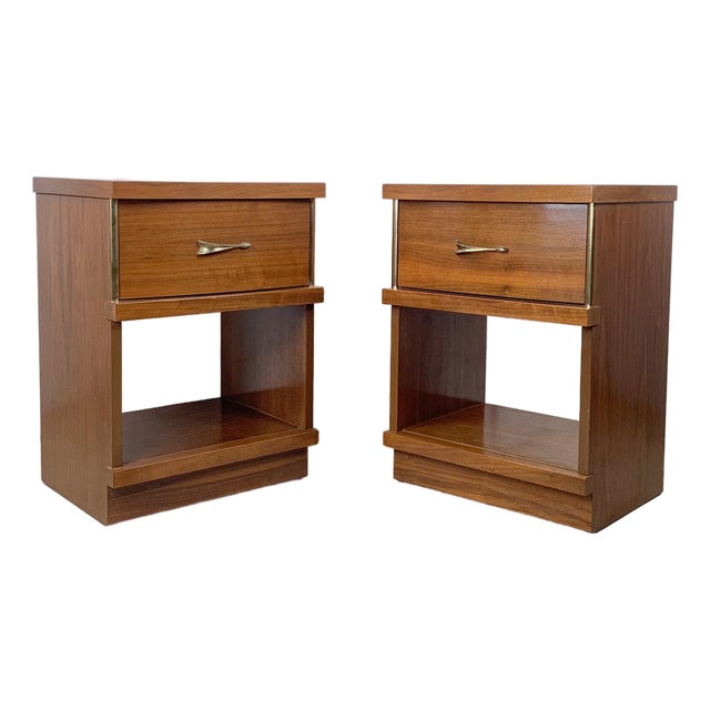 Mid-Century Walnut Nightstands, Pair For Sale