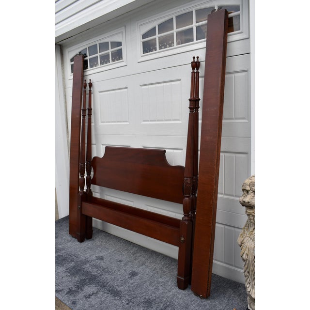 Chippendale Full Carved Mahogany Bed Vintage Four Poster Frame Chippendale Style For Sale - Image 3 of 11