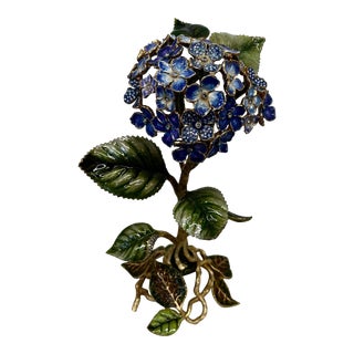 Jay Strongwater Large Handcrafted Periwinkle Blossom Nori Hydrangea Objet With Swarovski Crystals For Sale