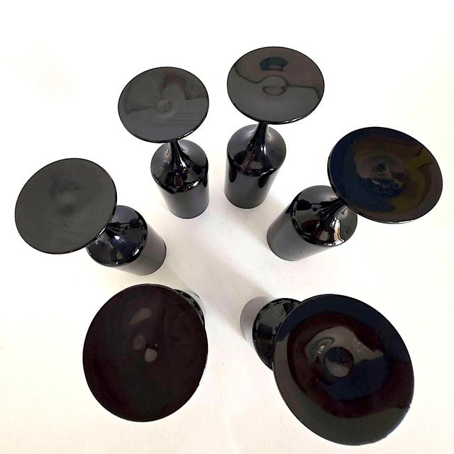 1970s Water Goblets in Nocturne Black by Seneca Glass, Set of 6 For Sale - Image 13 of 15