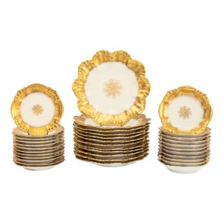 Limoges Gilt Decorated Porcelain Tableware, 35 Pieces For Sale