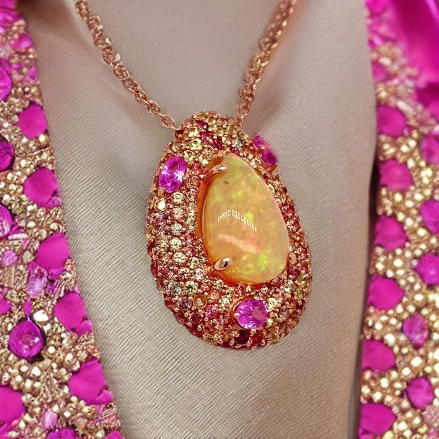 2010s Natural Ethiopian Opal Sapphire Necklace 14k Gold 11.5 TCW GIA Certified For Sale - Image 5 of 18