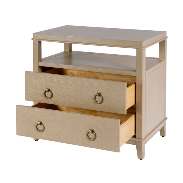 Mid-Century Modern Highbury 28 in. W Rectangular Wood 2 Drawer Nightstand with Open Shelf, Antique Beige Gray For Sale - Image 3 of 8