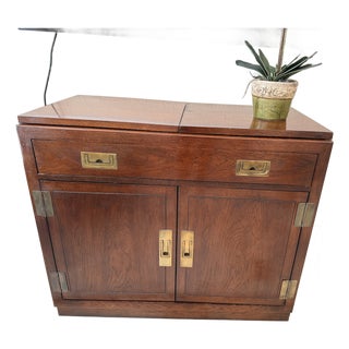 1970s Vintage Mid-Century Modern Campaign Flip-Top Dry Bar Server by Dixie For Sale