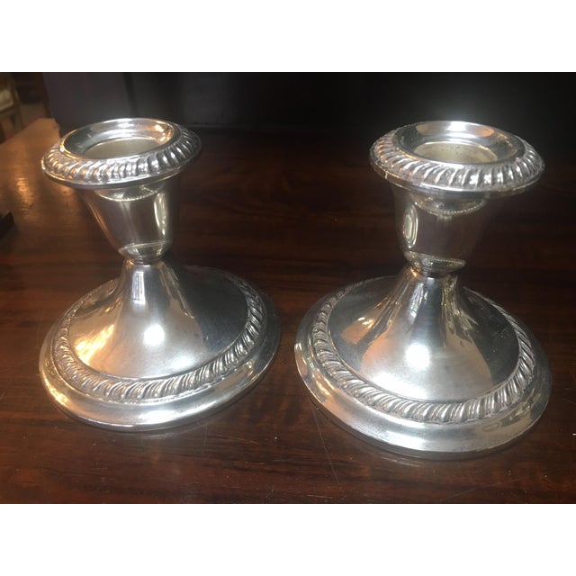 Silver Gorham Sterling Silver Weighted Gadrooned Candleholder Pair W/ Glass Hurricanes For Sale - Image 8 of 10
