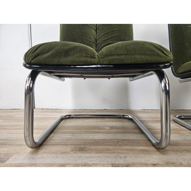 Vintage Chairs in Chromed Metal and Green Fabric by Cazzaro, Design d'autore, 1970, Set of 2 For Sale - Image 16 of 18