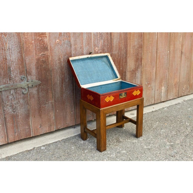 Wood Chinese Antique Lacquer Document Box on Wooden Stand For Sale - Image 7 of 11